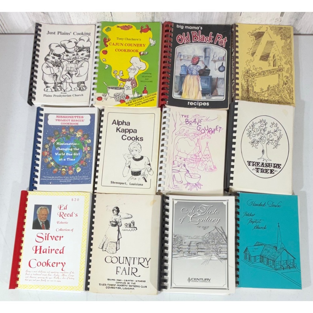 Louisiana Cookbook Lot 12 Spiral Bound Church Community Group Vintage 70s-90s
